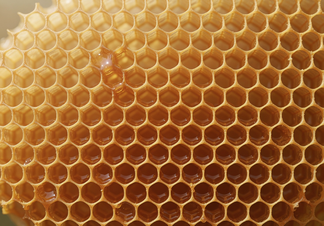 Warm golden honeycomb illuminated by soft sunlight representing our community newsletter
