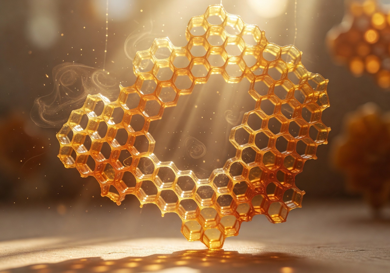 Warm sunlight filtering through golden honeycomb representing our open communication